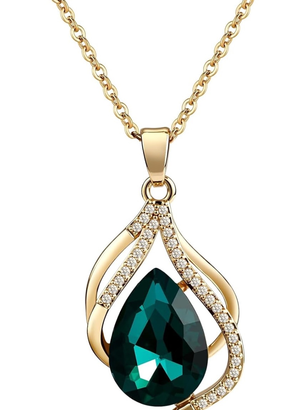 Anthropologie Gold Necklace with Emerald Green Teardrop Pendant - Picture 3 of 3